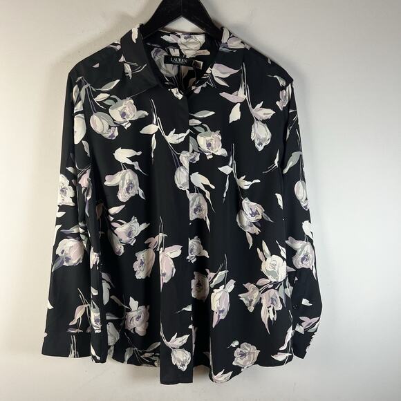 Lauren Ralph Lauren Shirt Womens Plus 2X Black Floral Long Sleeve Button Up NWT - Picture 2 of 9